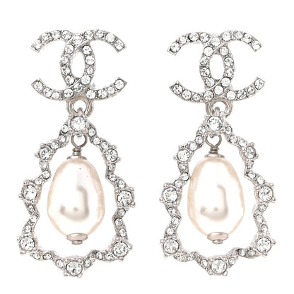 Chanel Crystal Pearl Imperial Bow Earrings Silver 1 of 5