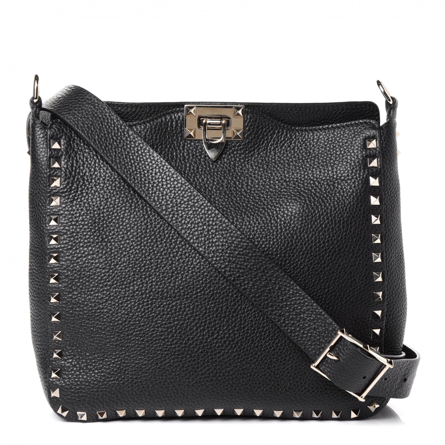 Valentino Garavani Pebbled Calfskin Small Rockstud Flip-Lock Messenger Bag Black 1 of 4