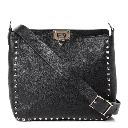 Valentino Garavani Pebbled Calfskin Small Rockstud Flip-Lock Messenger Bag Black 1 of 4