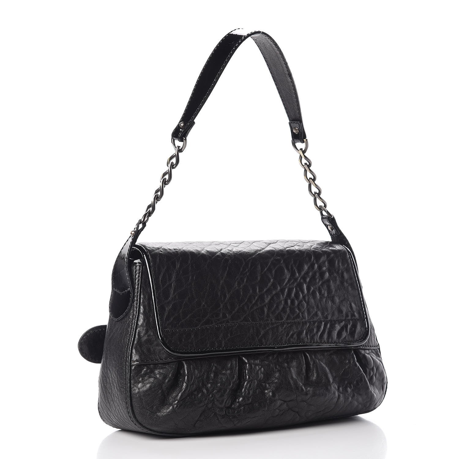 Fendi Nappa Patent B Bis Flap Bag Black 3 of 8