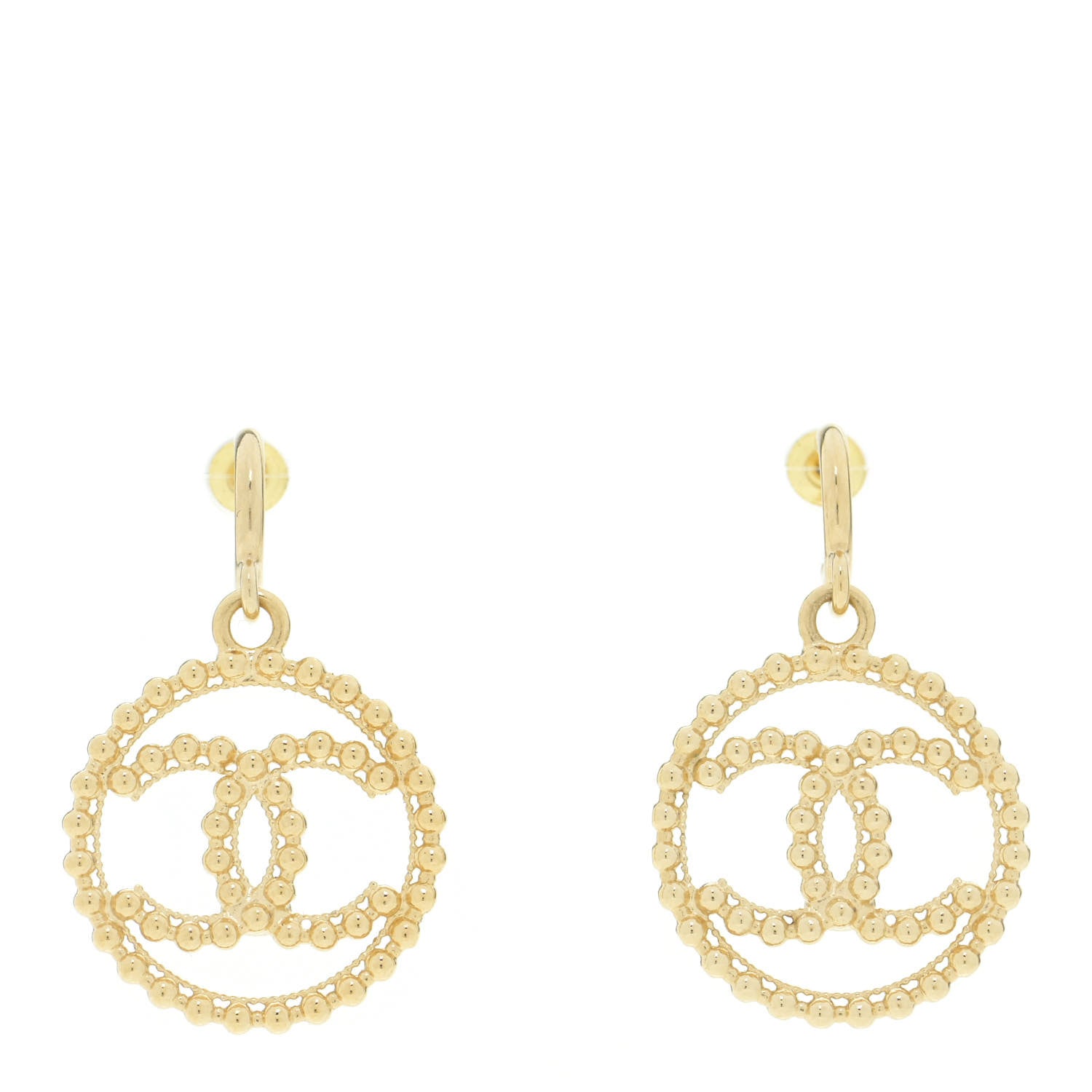 Chanel Metal Bead Round CC Drop Earrings Gold 1 of 4