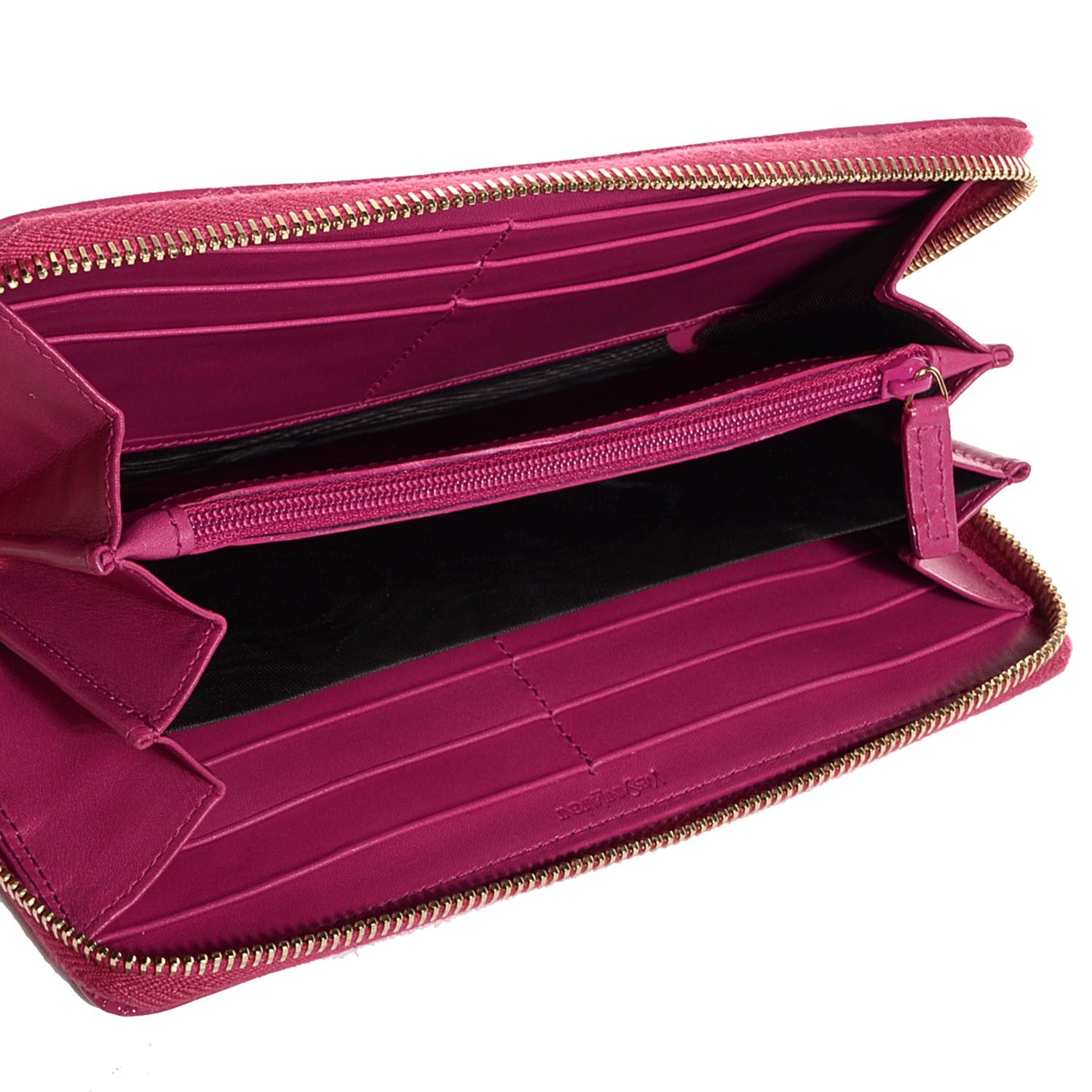 Saint Laurent Textured Patent Belle De Jour Zip Around Wallet Fuchsia 5 of 7