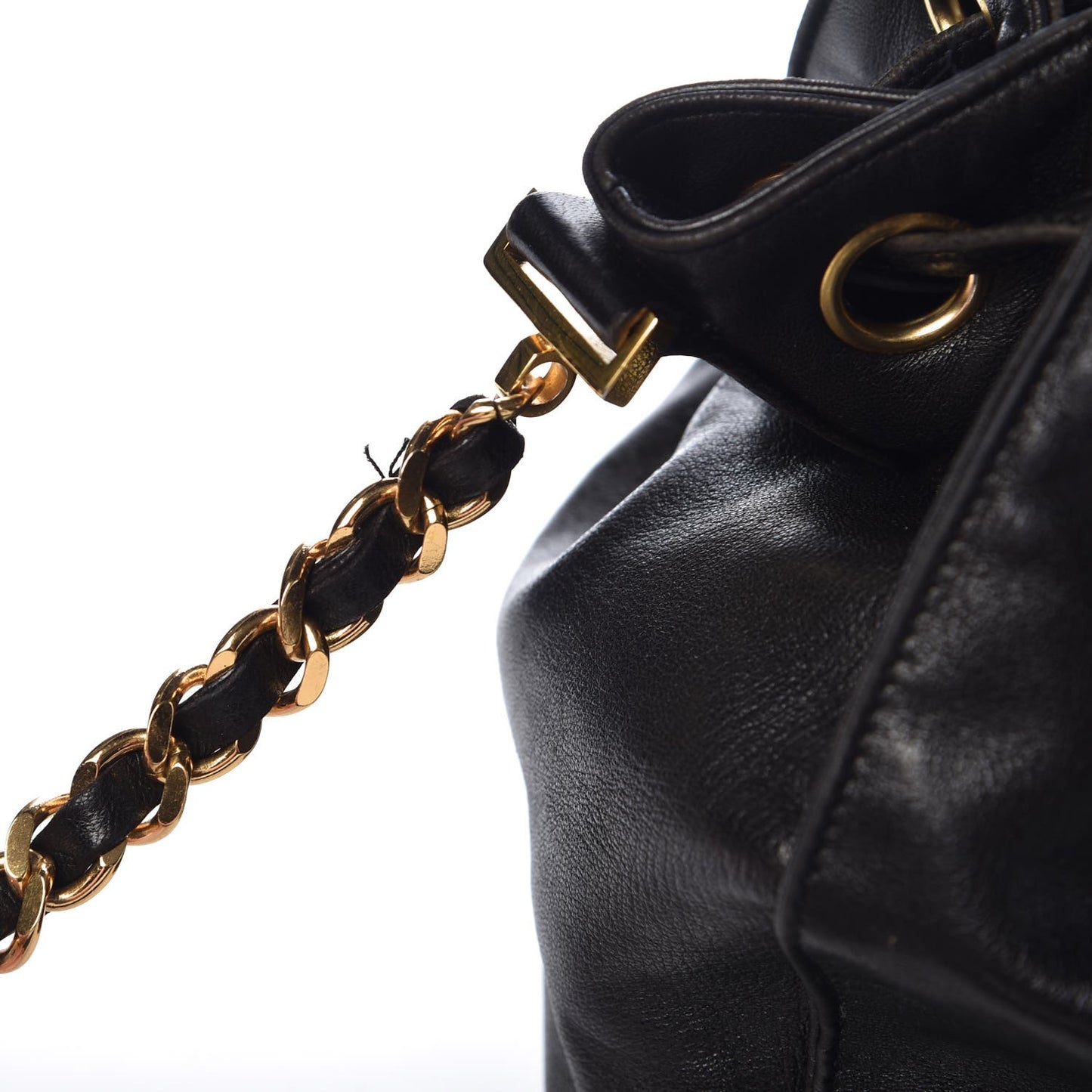 Lambskin CC Drawstring Shoulder Bag Black