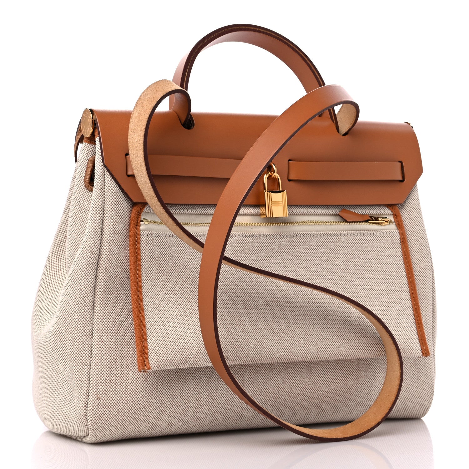 Hermes H Plume Canvas Vache Hunter Circuit 24 Herbag Zip Retourne 31 Orange Mecano Ecru Beige Naturel 4 of 10
