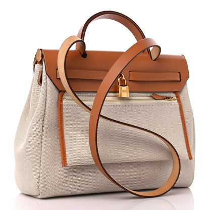 Hermes H Plume Canvas Vache Hunter Circuit 24 Herbag Zip Retourne 31 Orange Mecano Ecru Beige Naturel 4 of 10