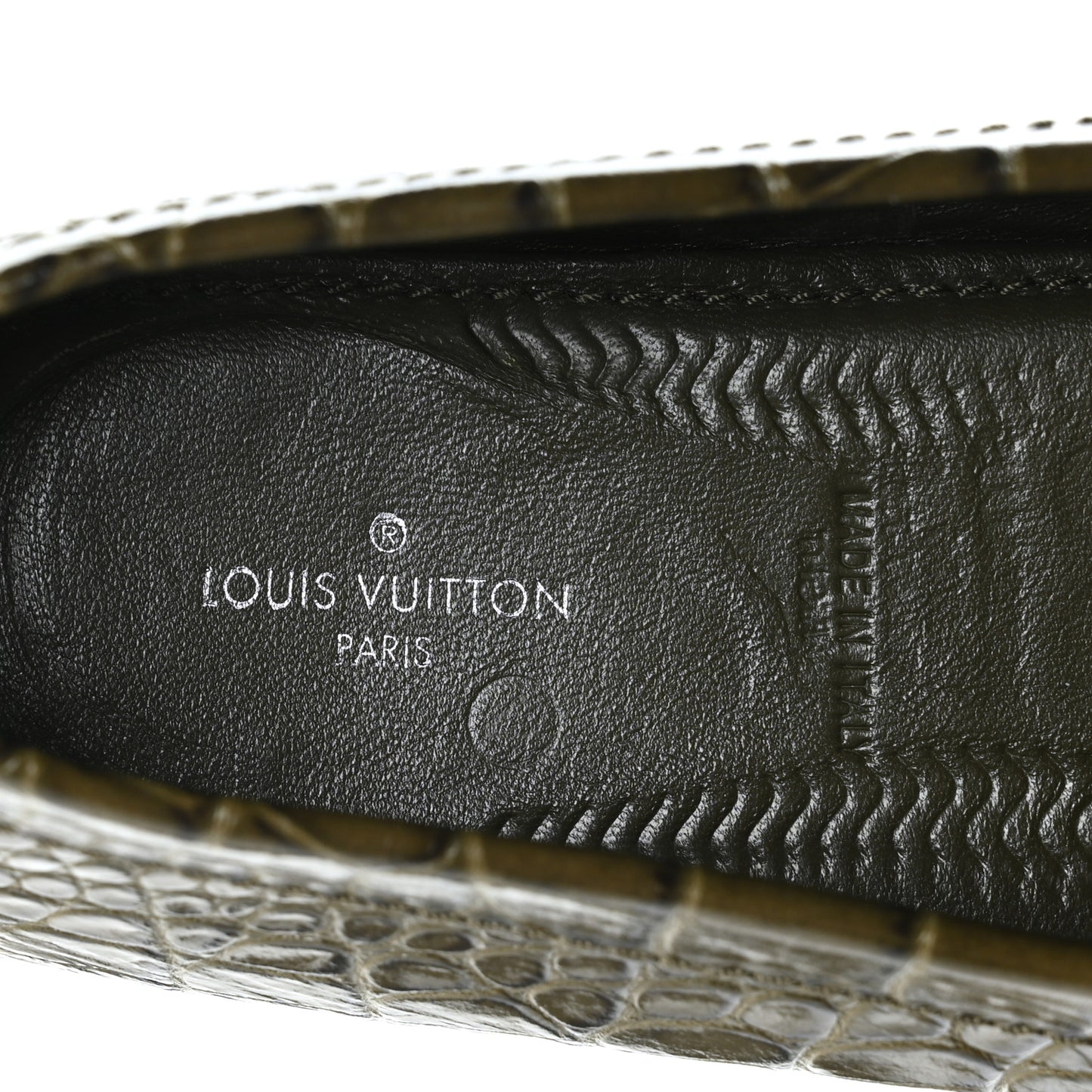 Calfskin Crocodile Embossed Dauphine Loafers 40 Green