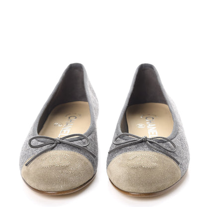 Chanel Felt Suede Cap Toe CC Ballerina Flats 35 Grey Beige 2 of 11