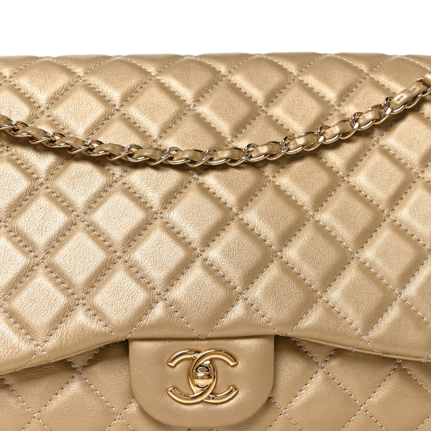 Chanel Metallic Calfskin Quilted Small XXL Travel Flap Bag Gold 8 of 10