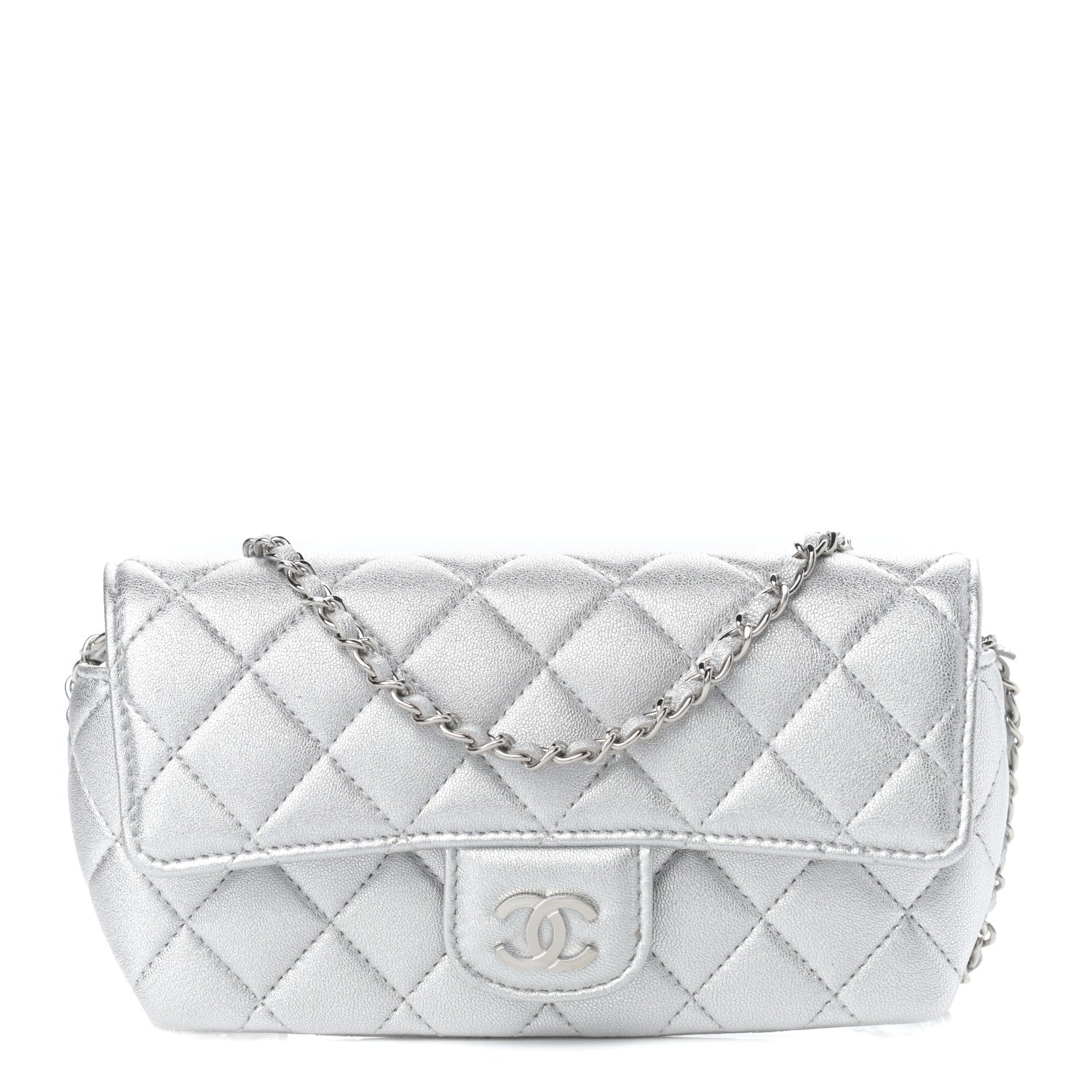 Chanel Metallic Lambskin Quilted Glasses Case With Chain Silver 1 of 12
