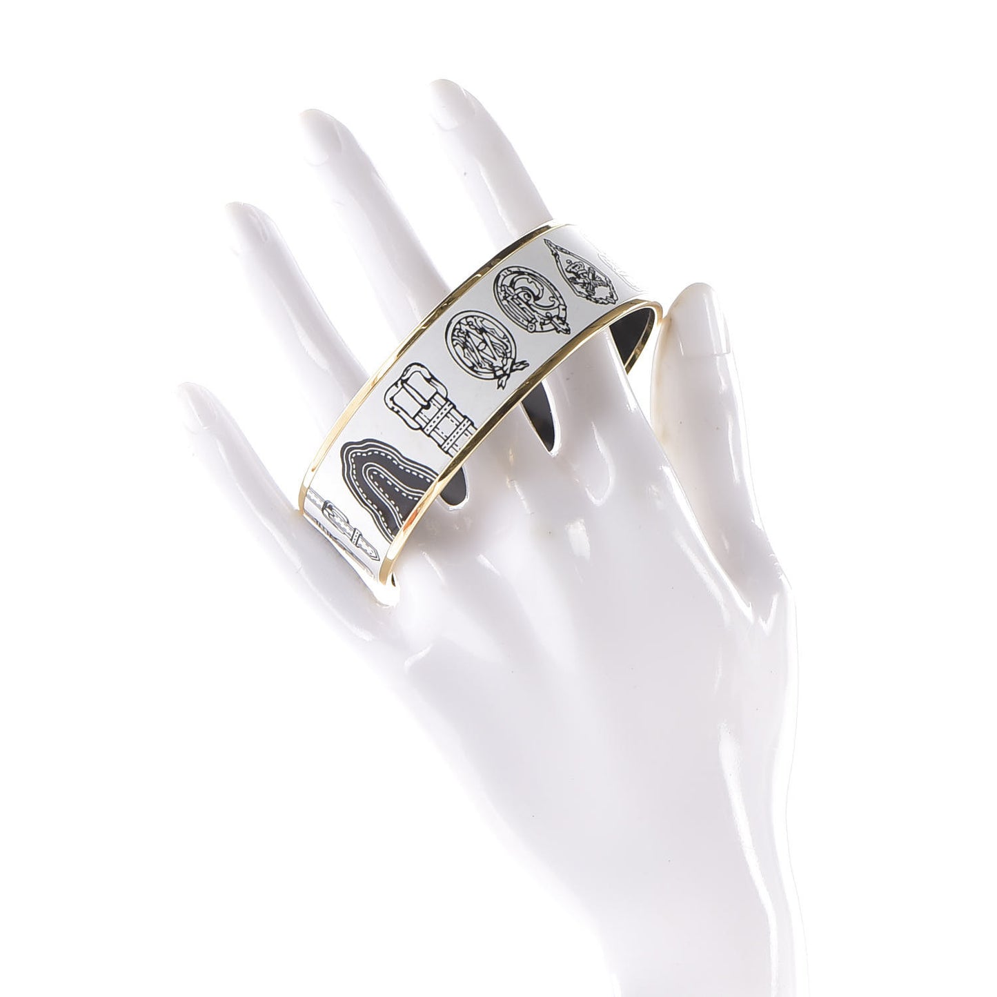 Enamel Printed Harnais Des Presidents Wide Bracelet 70 White Black
