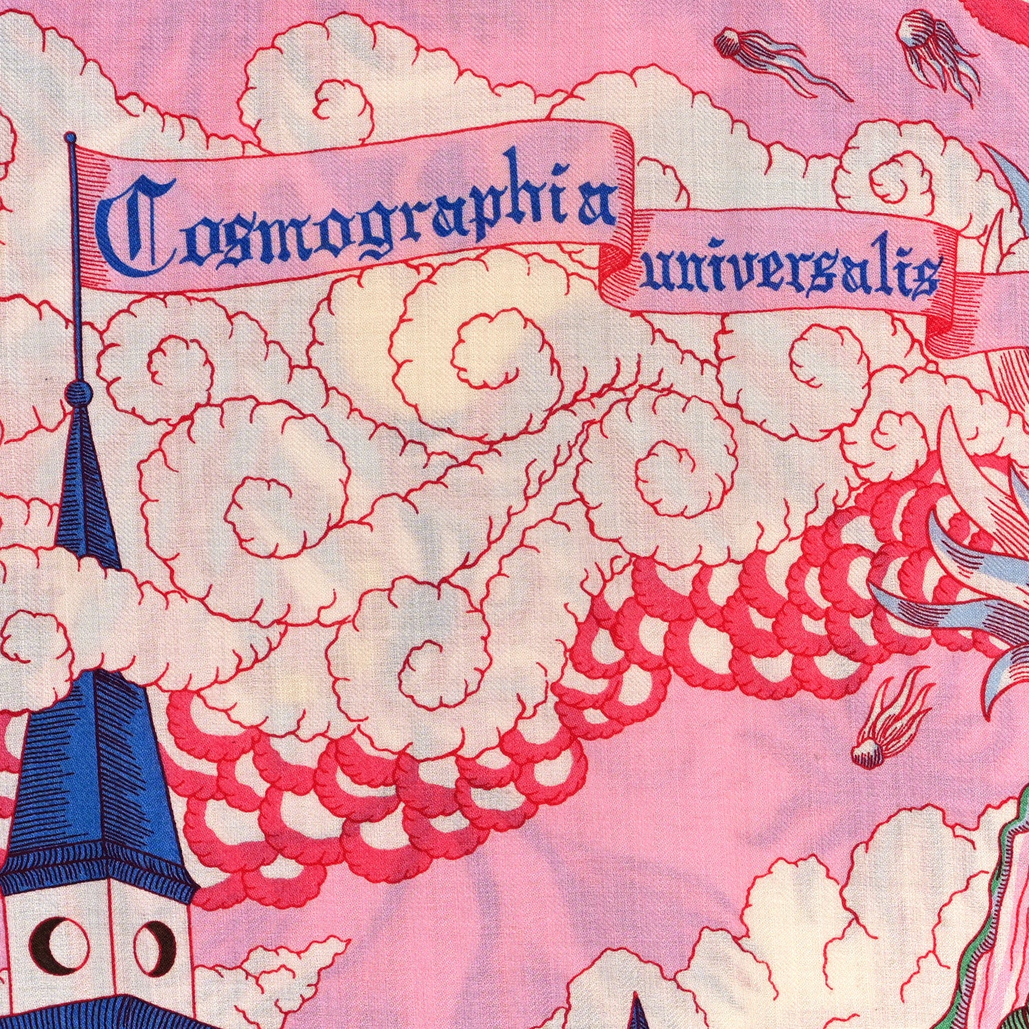 Hermes Cashmere Silk Cosmographia Universalis Shawl 140 Rose White Bleu 5 of 5