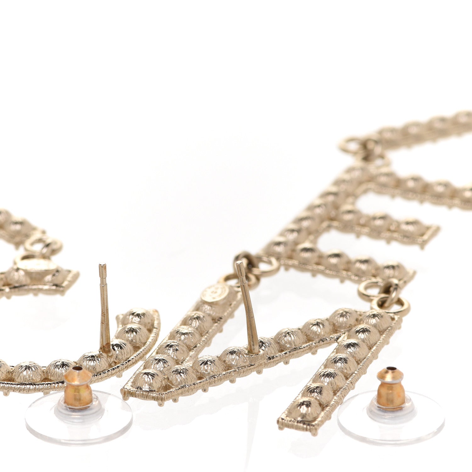 Chanel Crystal Cha-Nel Logo Drop Earrings Gold 3 of 5