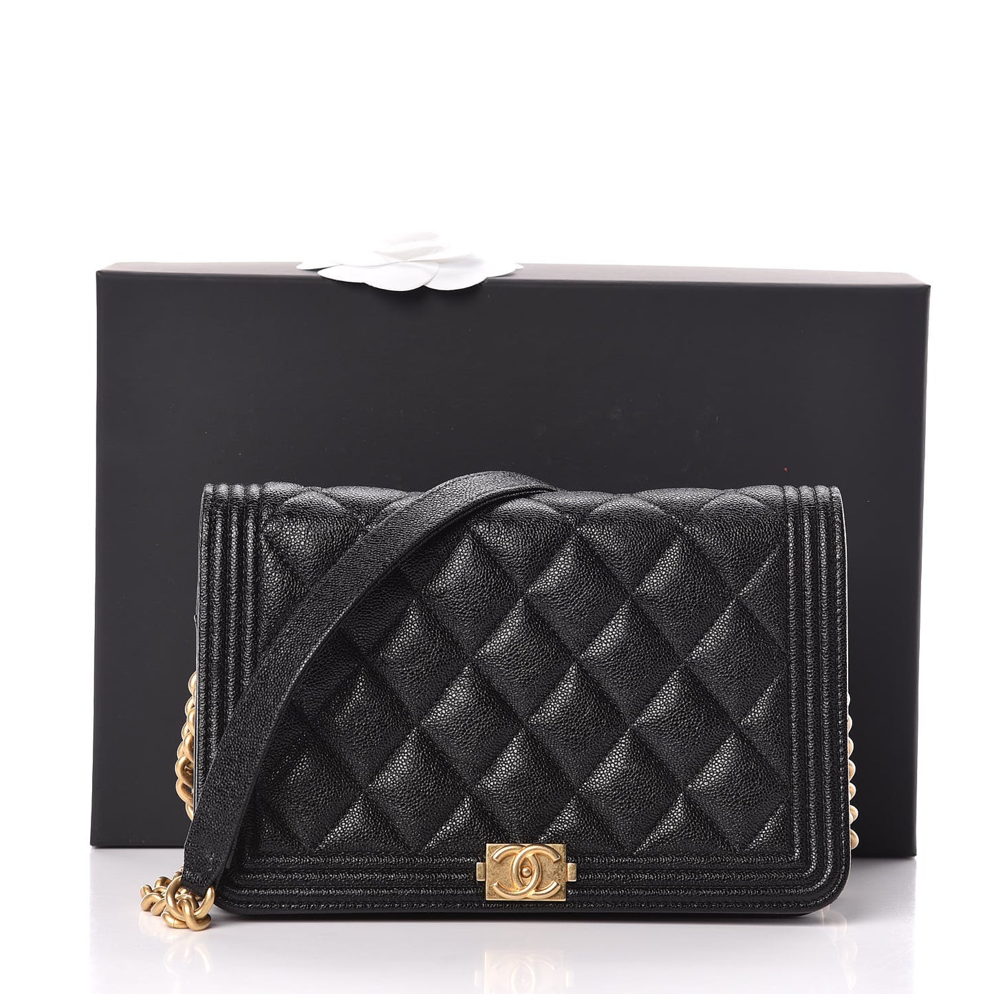 Caviar Quilted Boy Wallet On Chain WOC Black