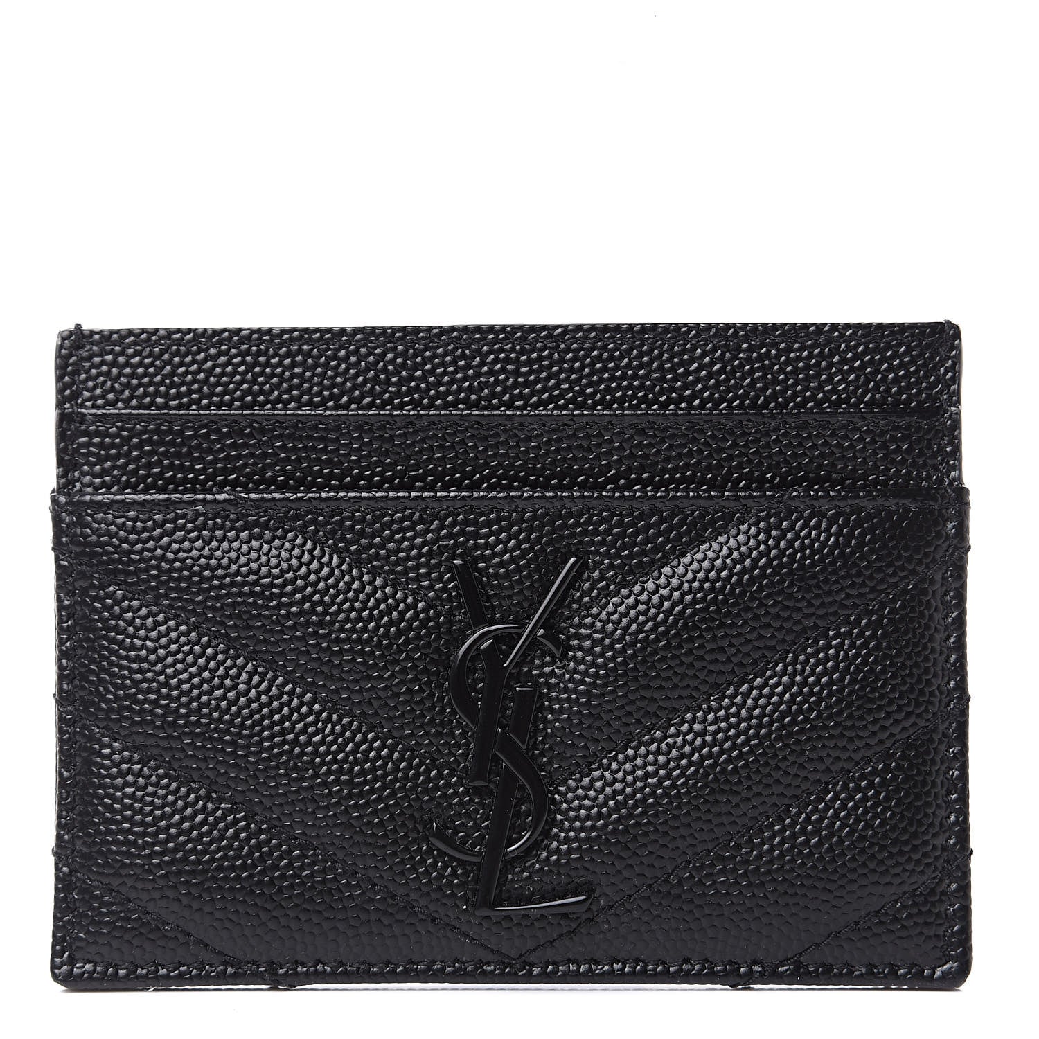 Saint Laurent Grain De Poudre Matelasse Chevron Monogram Credit Card Case Black 1 of 7