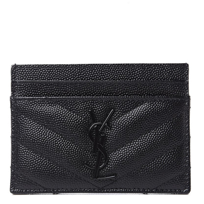 Saint Laurent Grain De Poudre Matelasse Chevron Monogram Credit Card Case Black 1 of 7