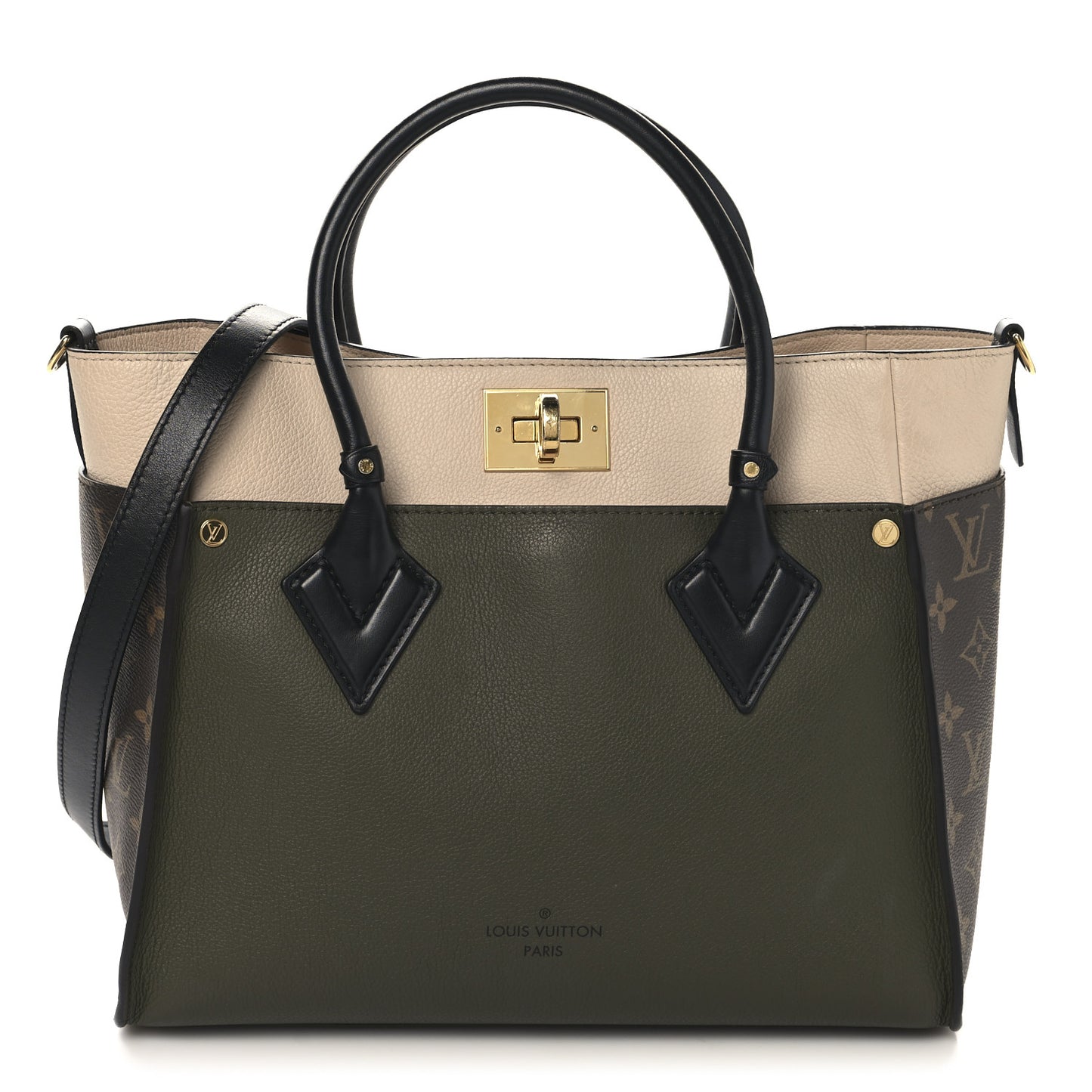 Calfskin Monogram On My Side MM Laurier Green Toffee Latte Beige
