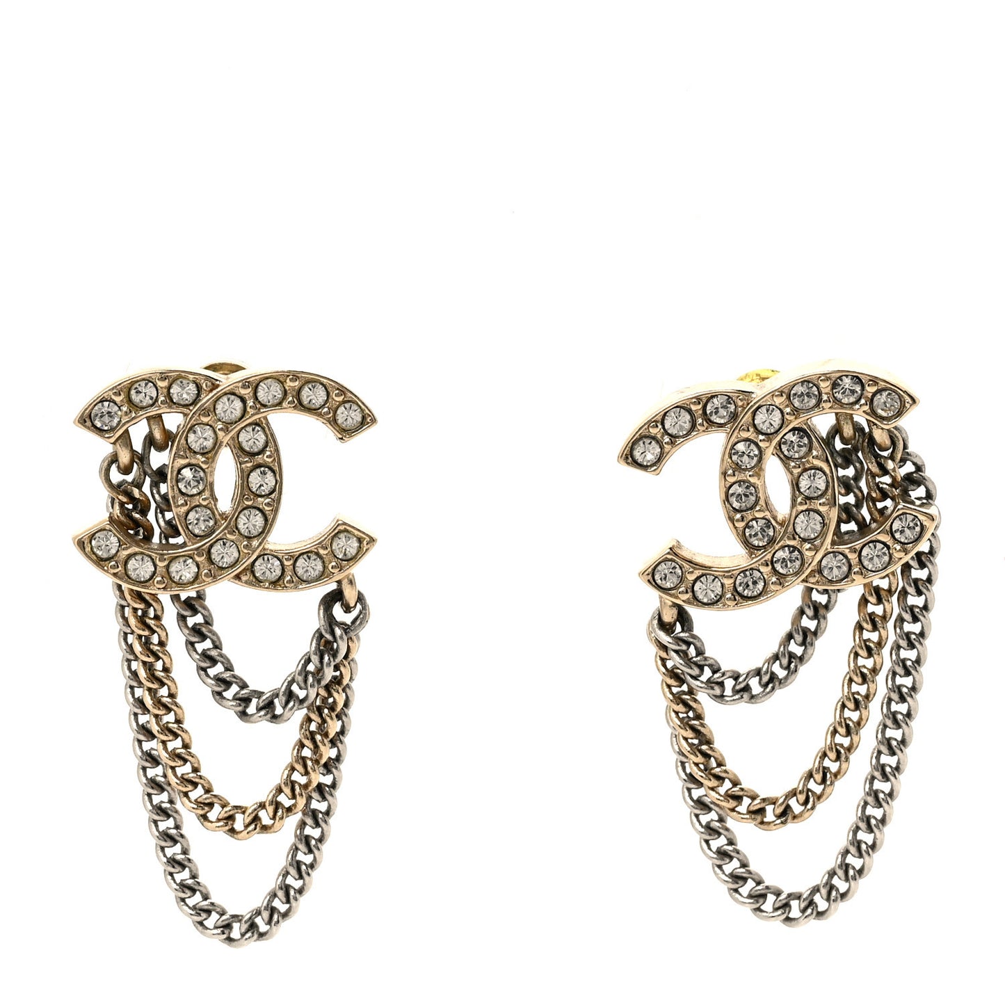 Crystal Chain CC Earrings Gold