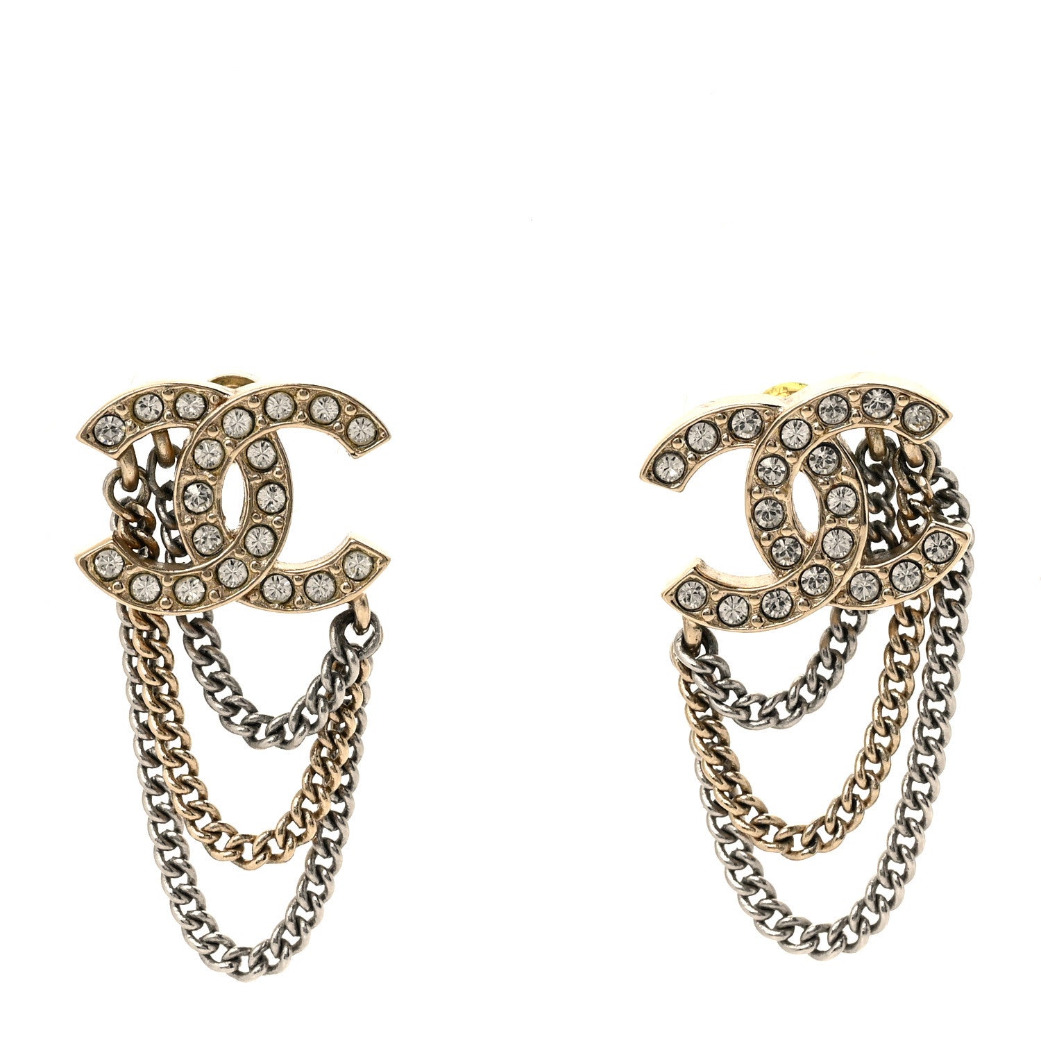 Chanel Crystal Chain CC Earrings Gold 1 of 4