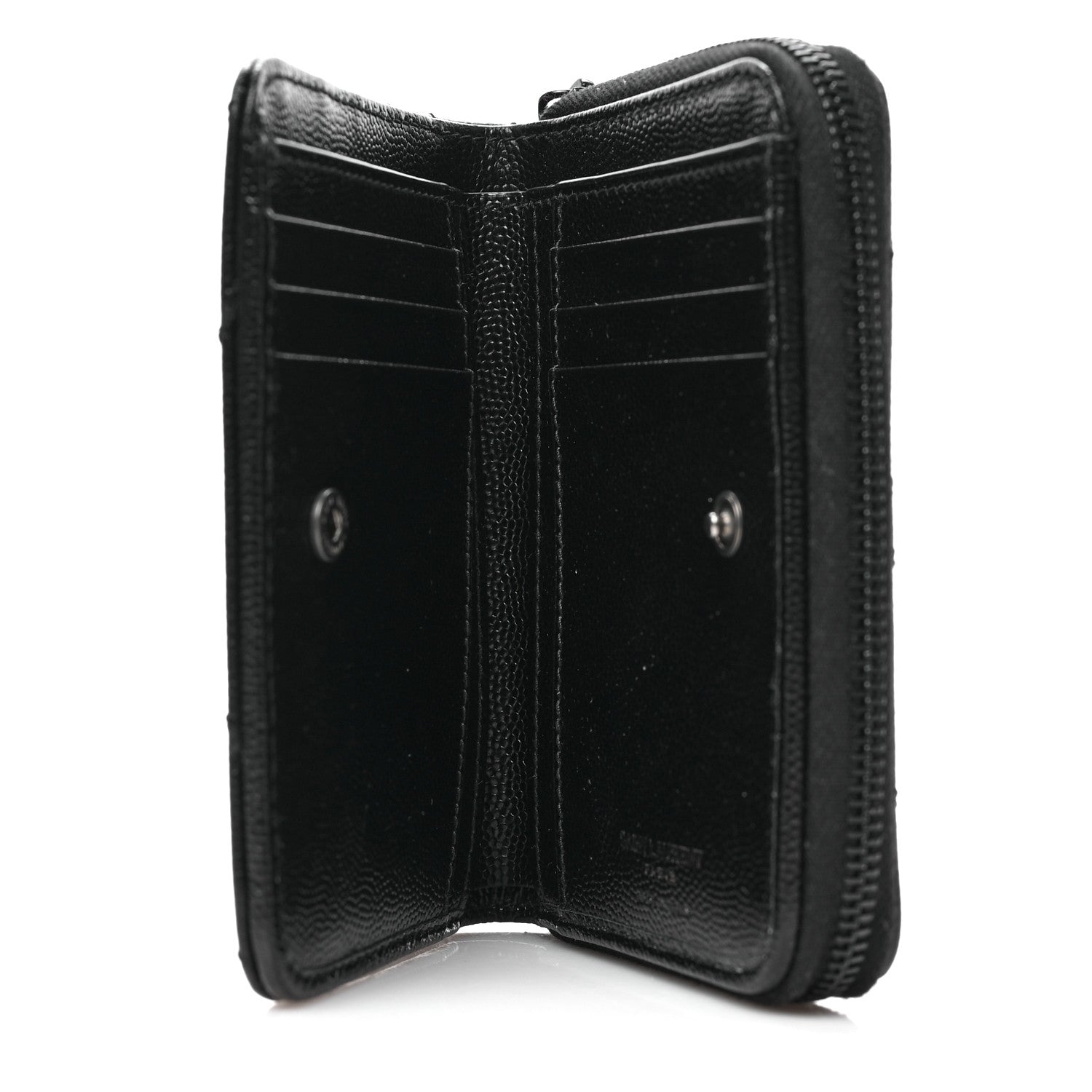 Saint Laurent Grain De Poudre Matelasse Chevron Monogram Monochrome Compact Zip Around Wallet Black 5 of 6