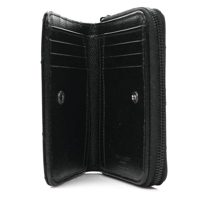 Saint Laurent Grain De Poudre Matelasse Chevron Monogram Monochrome Compact Zip Around Wallet Black 5 of 6