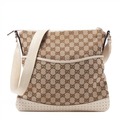Gucci Monogram Calfskin Perforated Medium Flat Messenger Bag Off White 1 of 10