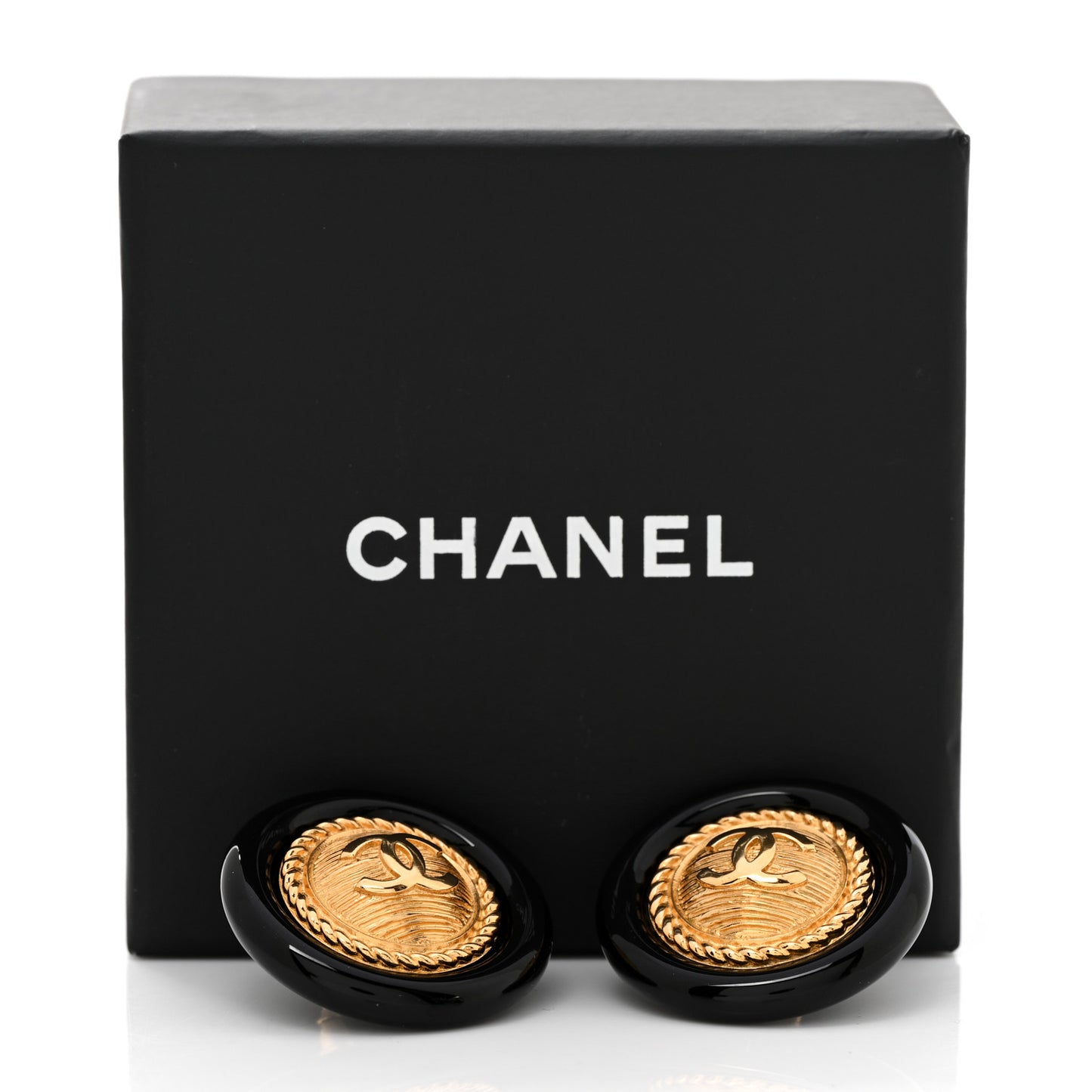 Resin CC Button Earrings Gold Black