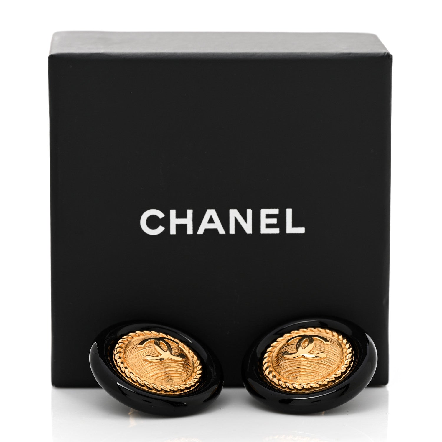 Chanel Resin CC Button Earrings Gold Black 7 of 7