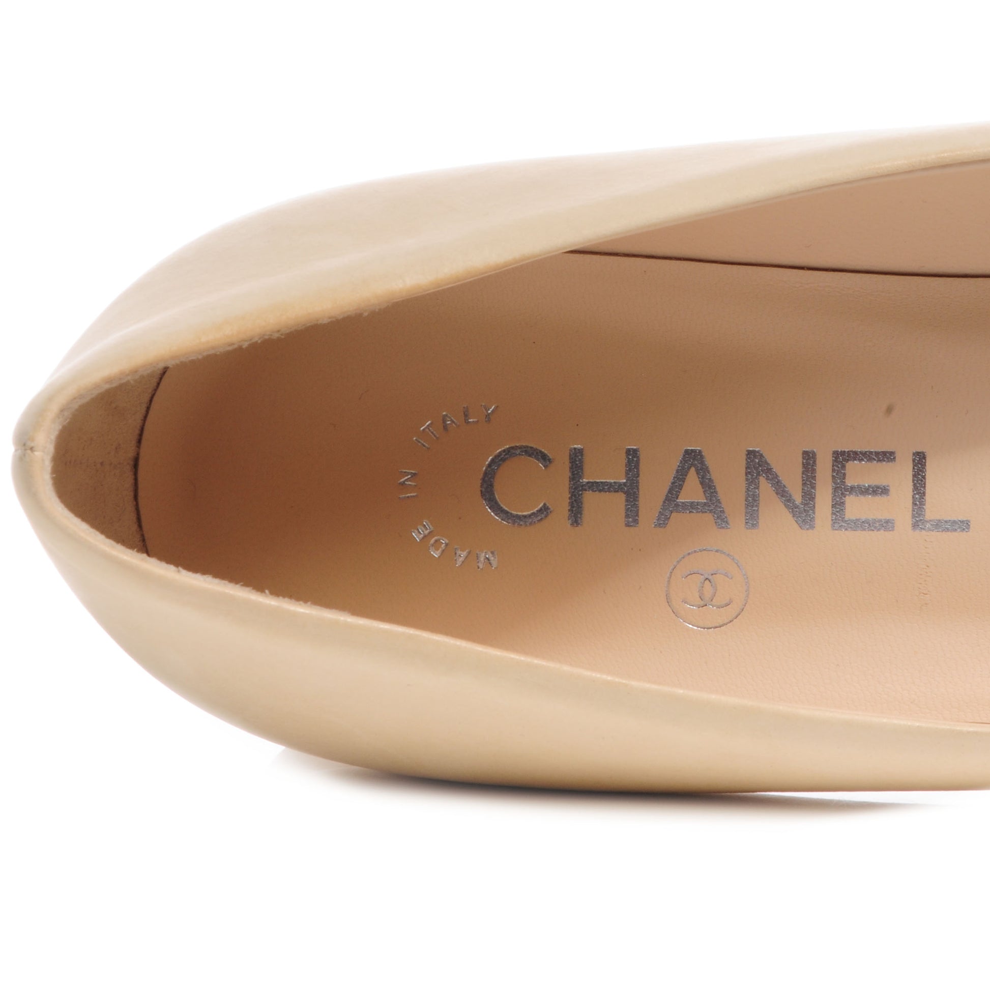 Chanel Suede Lambskin Cap Toe Pumps 38.5 Beige Black 6 of 6
