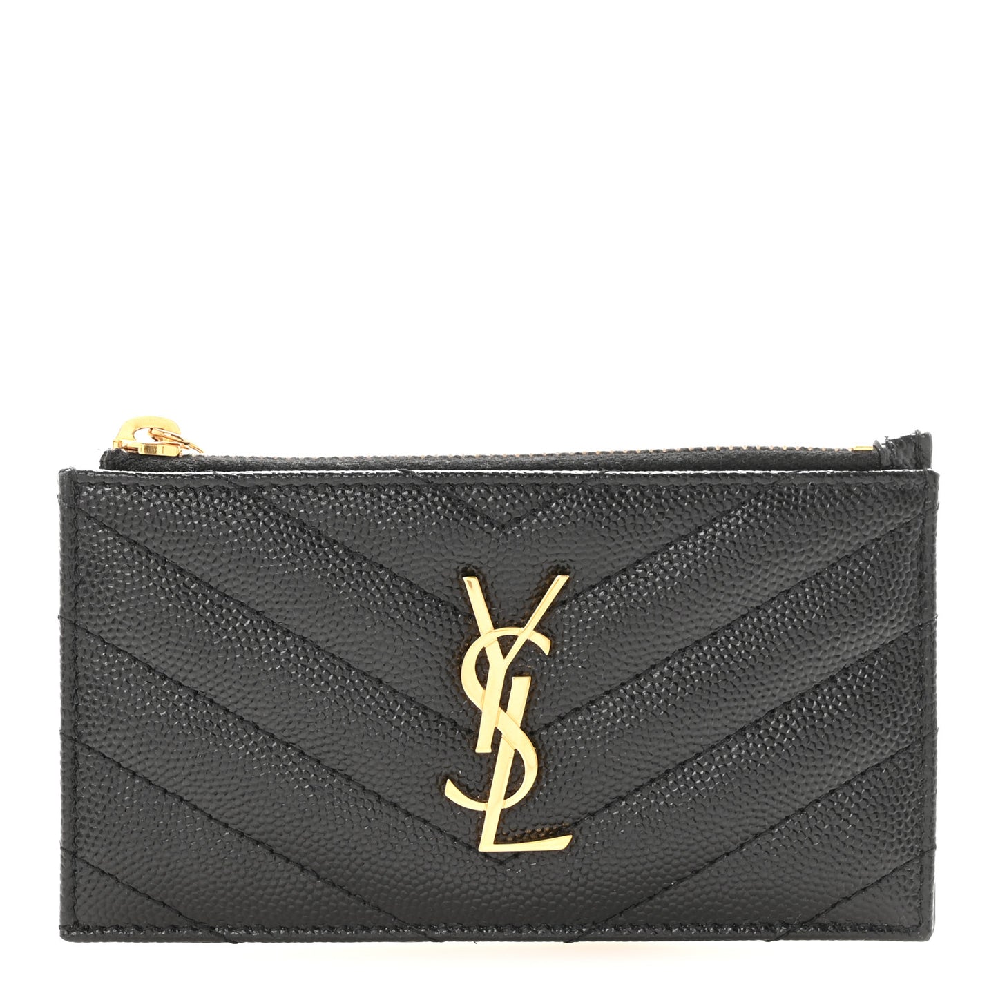 Grain De Poudre Matelasse Chevron Monogram Fragments Zippered Card Case Black