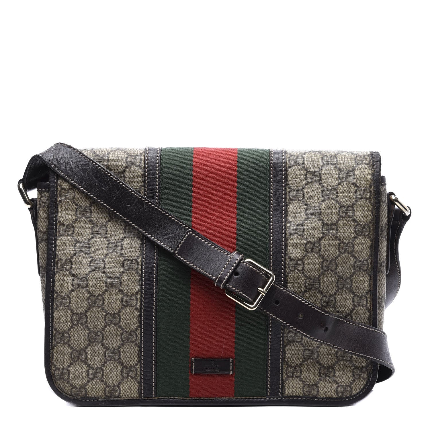 Gucci GG Plus Monogram Web Medium Flap Messenger Beige Dark Brown 1 of 11