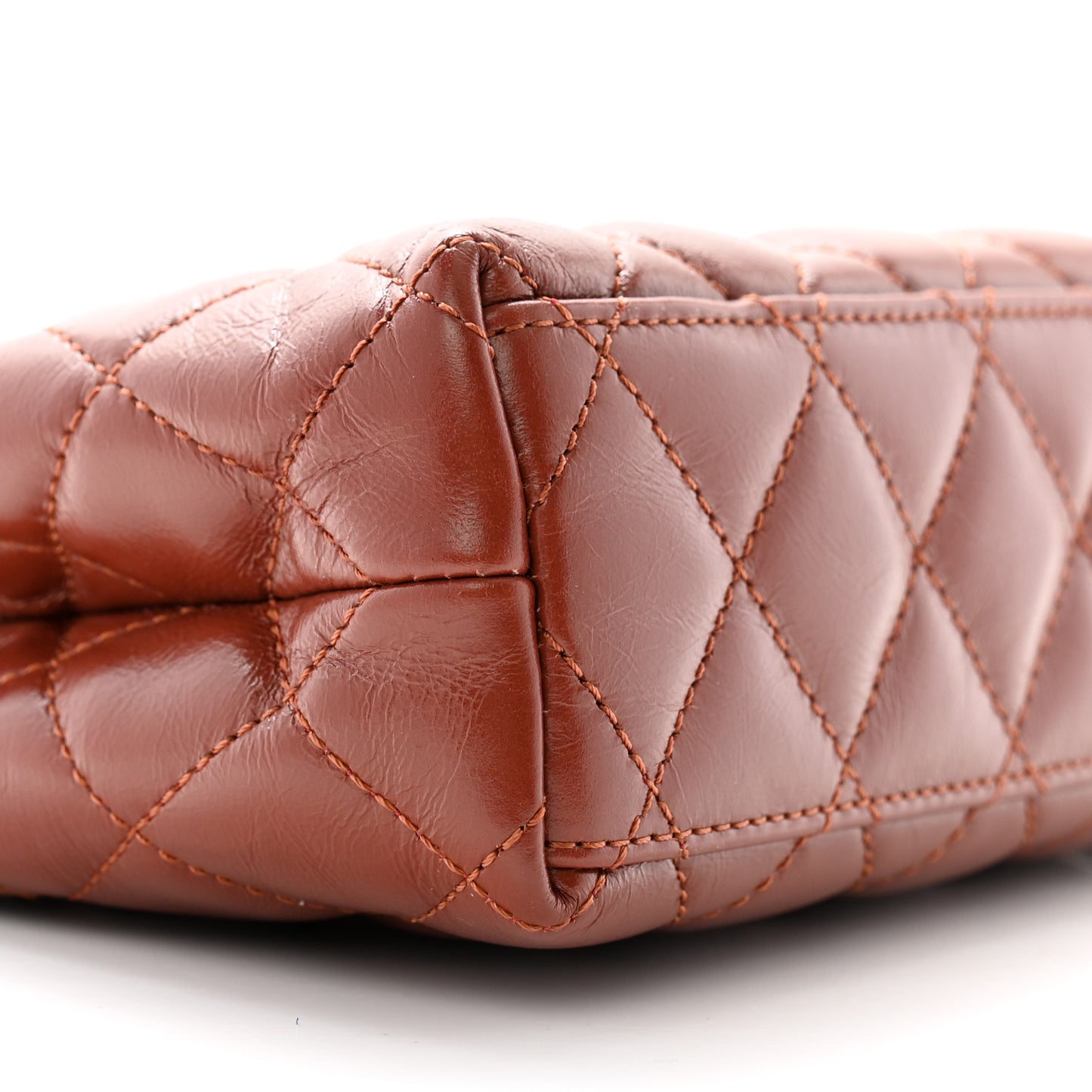 Shiny Aged Calfskin Quilted Nano Kelly Shopper Brown