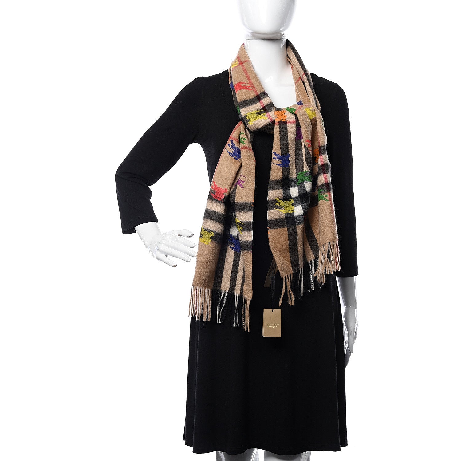 Burberry Cashmere Giant Check EKD Fringe Scarf Camel Multicolor 2 of 5