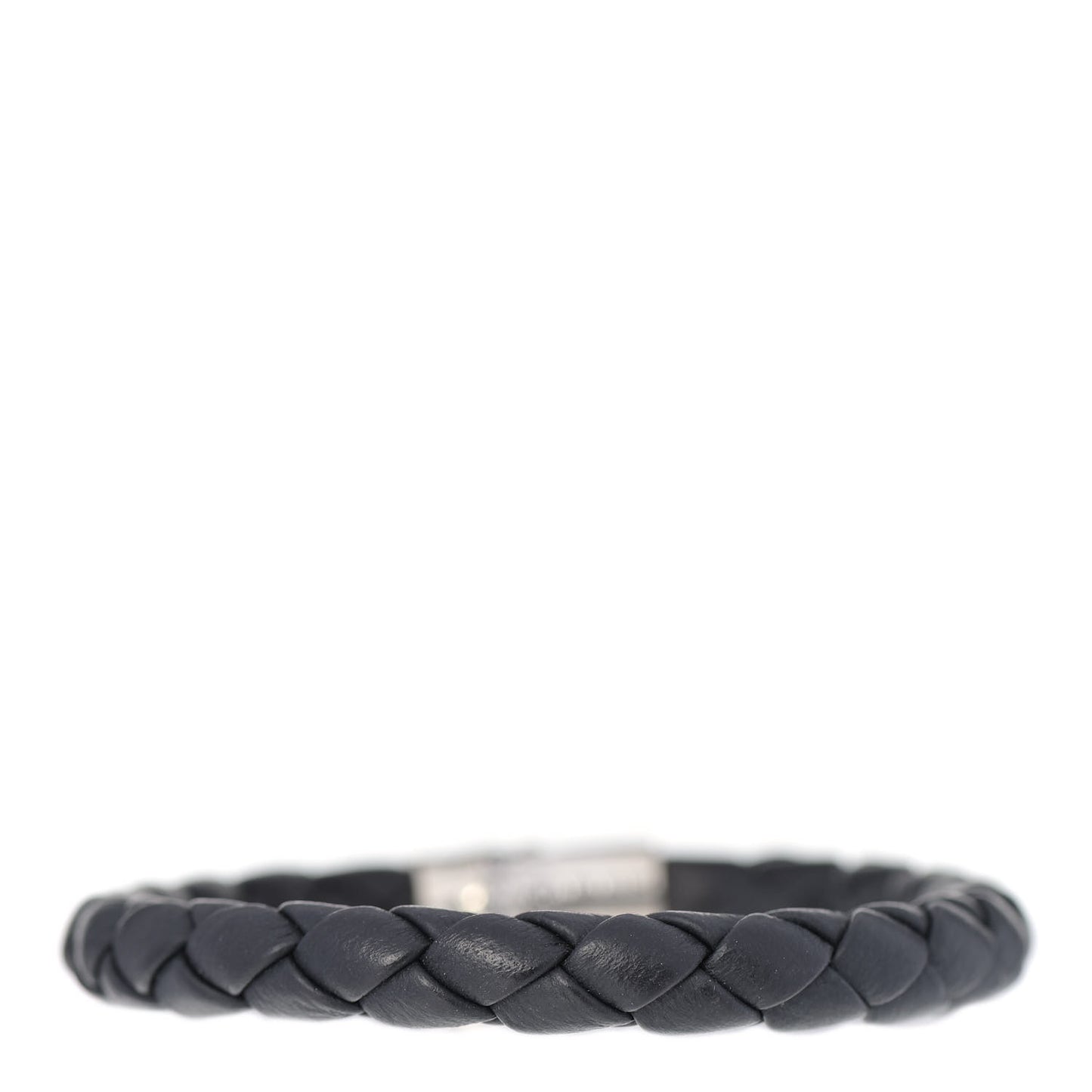 Sterling Silver Leather 8mm Braided Bamboo Station Bracelet Black
