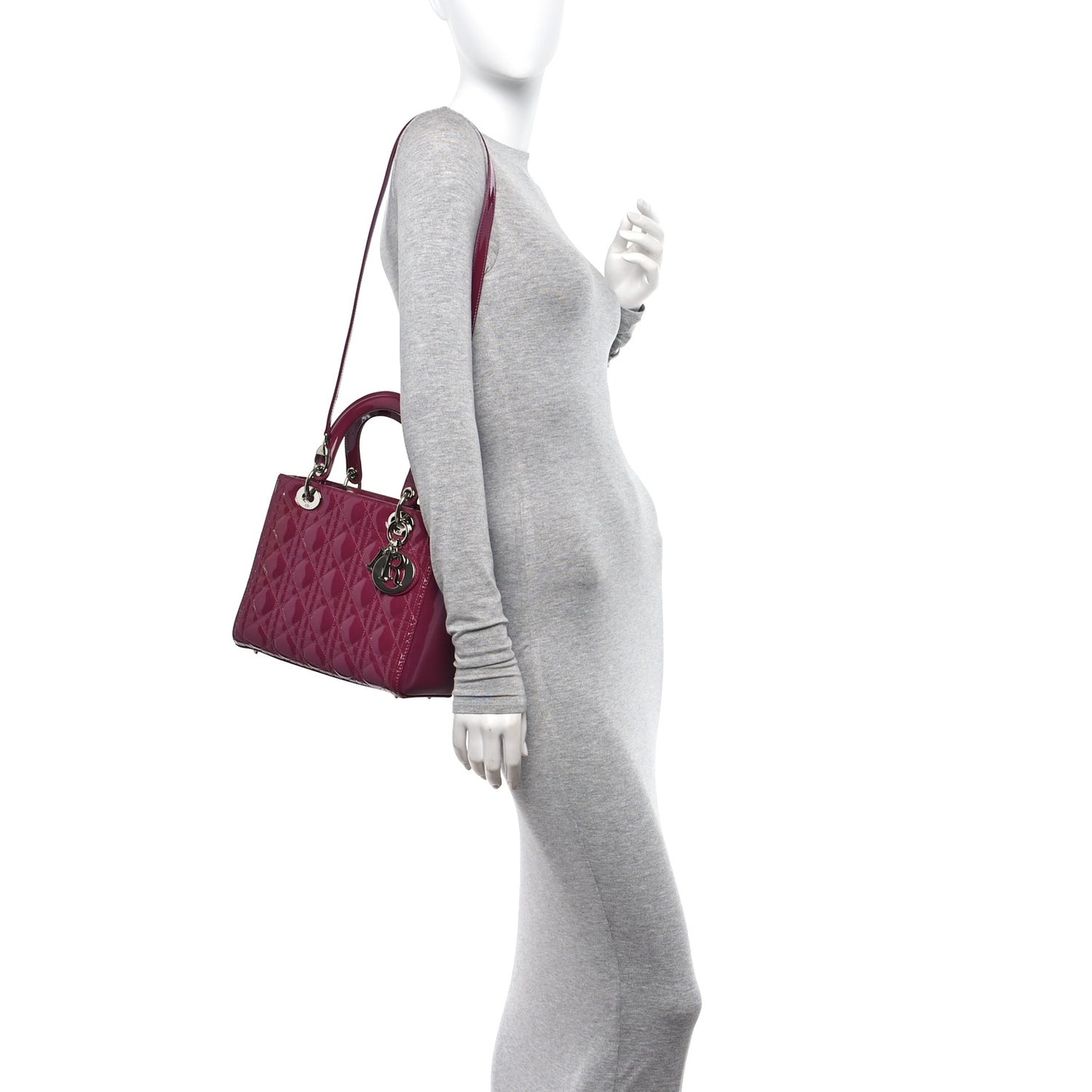 Patent Cannage Medium Lady Dior Dark Pink