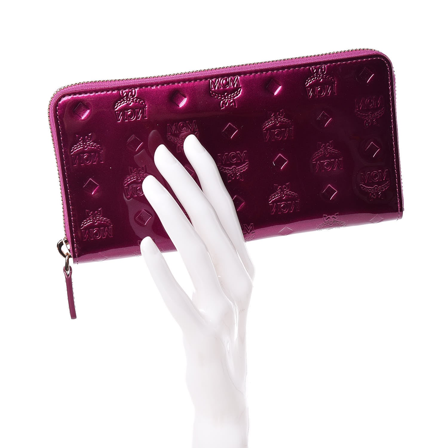 MCM Mongram Patent Large Zip Around Wallet Viva Lila 2 of 8