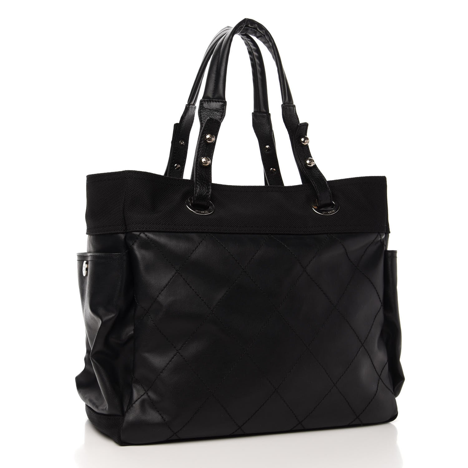 Chanel Coated Canvas Quilted Large Paris Biarritz Tote Black 4 of 12