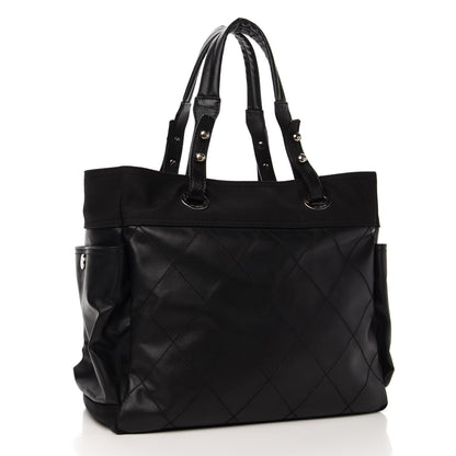 Chanel Coated Canvas Quilted Large Paris Biarritz Tote Black 4 of 12