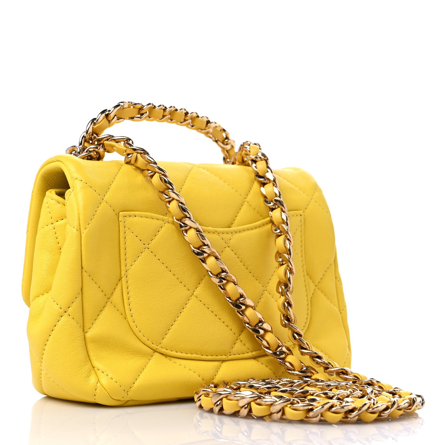 Lambskin Metal Quilted Mini Top Handle Square Flap Yellow