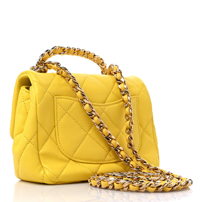 Chanel Lambskin Metal Quilted Mini Top Handle Square Flap Yellow 3 of 10