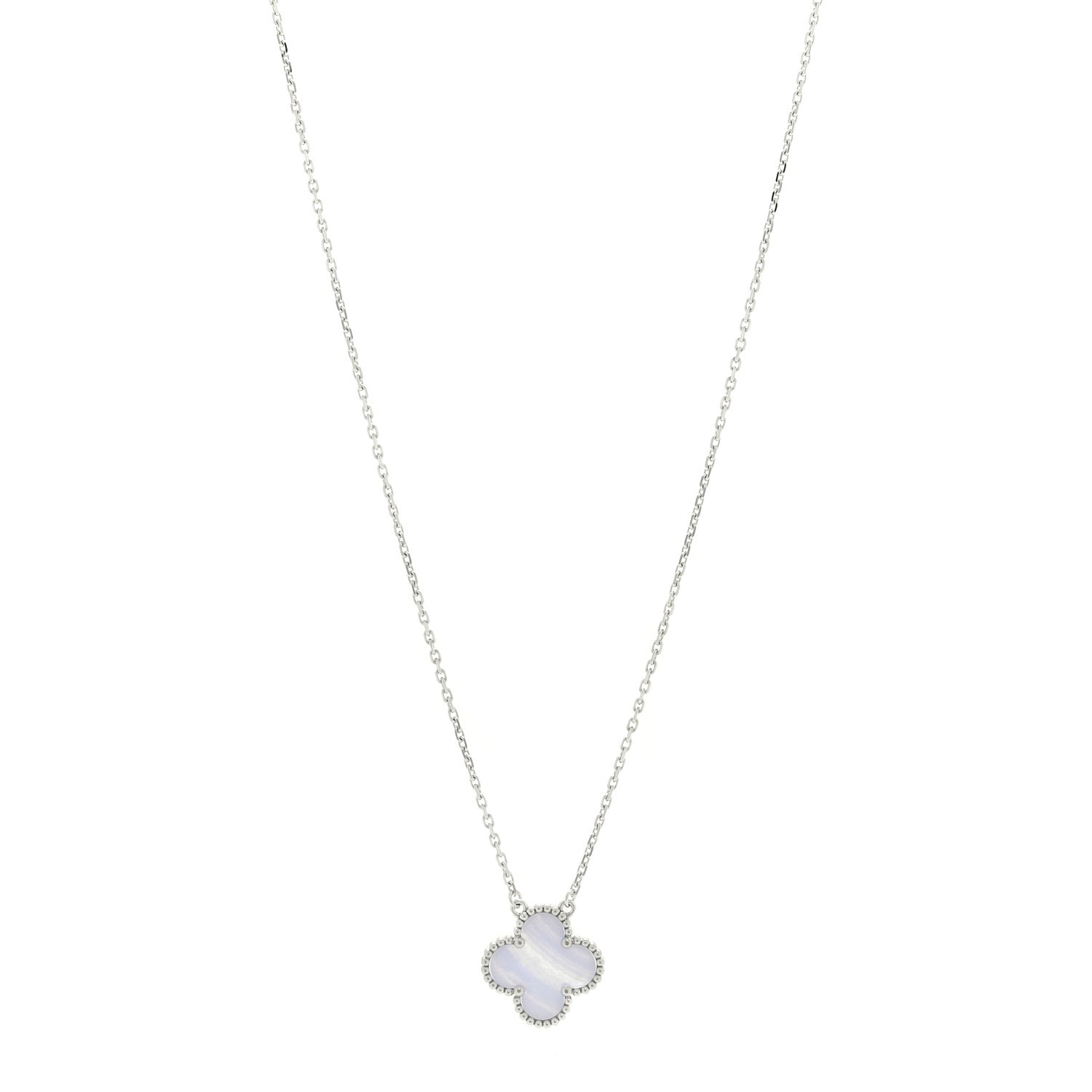 Van Cleef & Arpels 18K White Gold Chalcedony Vintage Alhambra Pendant Necklace 1 of 4