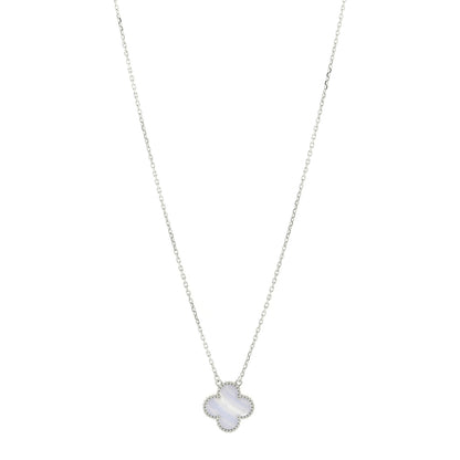 Van Cleef & Arpels 18K White Gold Chalcedony Vintage Alhambra Pendant Necklace 1 of 4