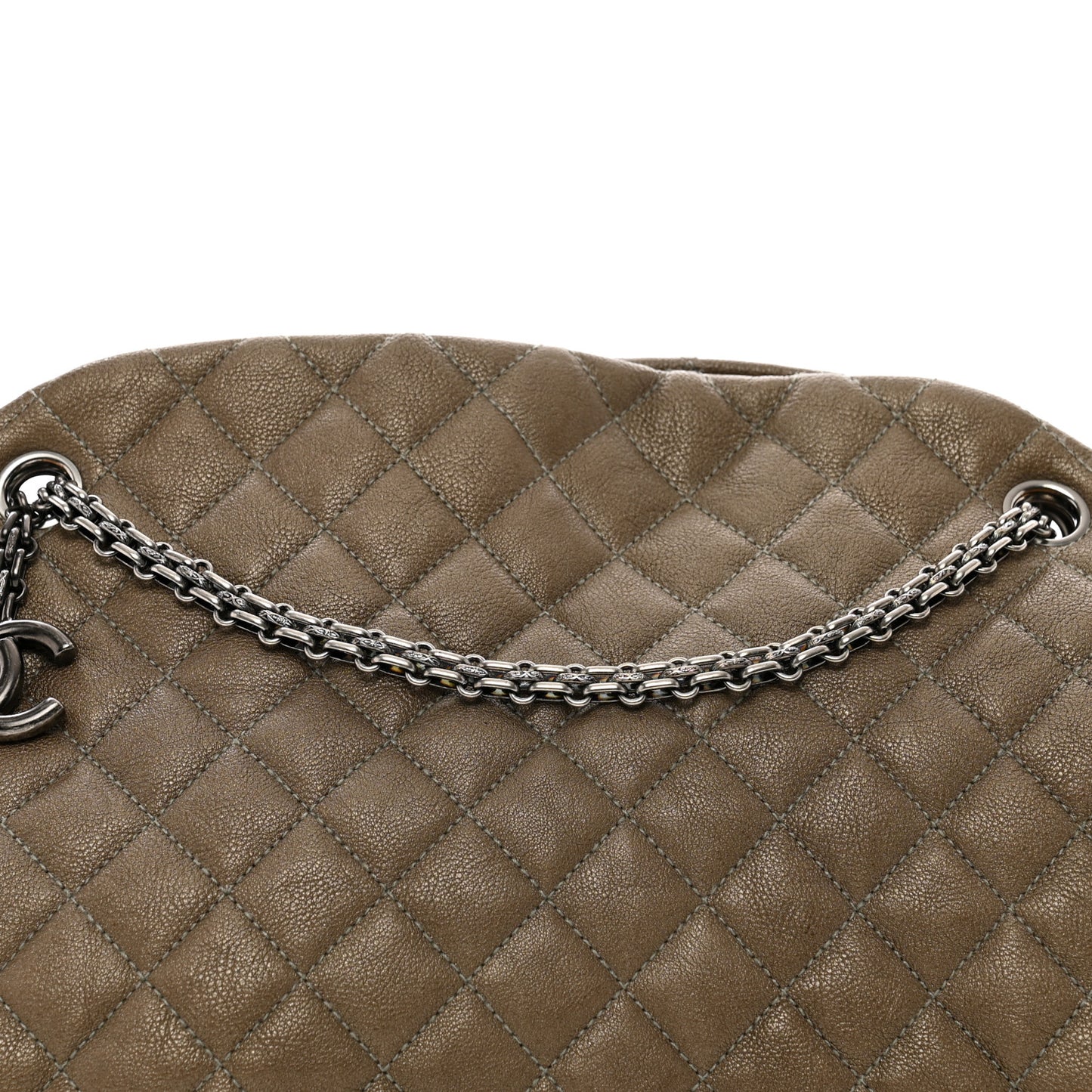 Metallic Calfskin Large Just Mademoiselle Bowling Bag Beige