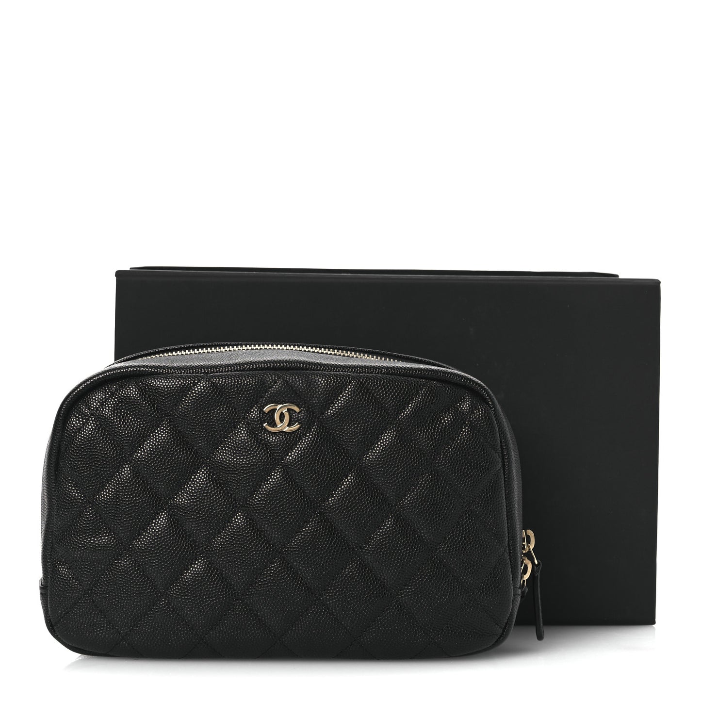 Caviar Quilted Medium Curvy Pouch Cosmetic Case Black