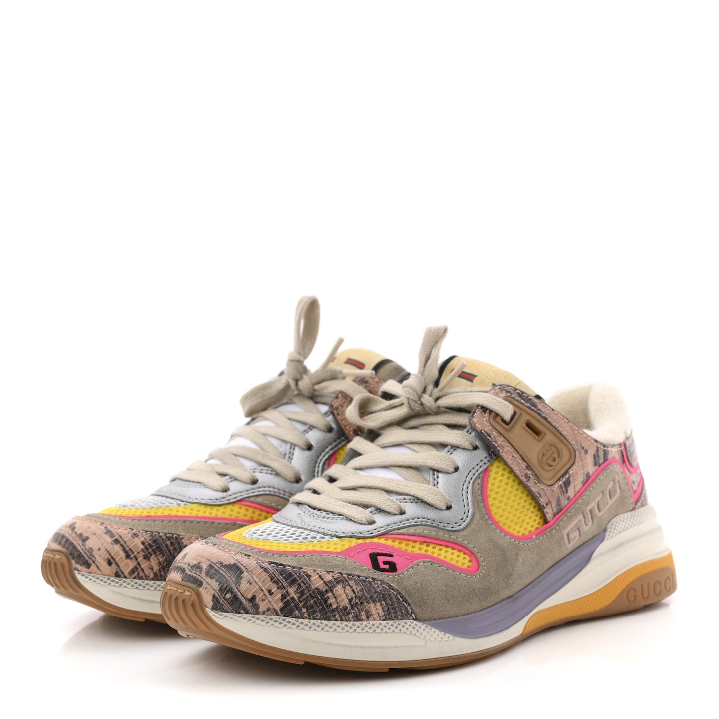 Suede Calfskin Tejus Printed Womens Ultrapace Sneakers 37.5 Pink Silver Oatmeal Yolk
