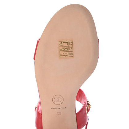 Chanel Lambskin Chain Clover Sandals 38 Red 5 of 9