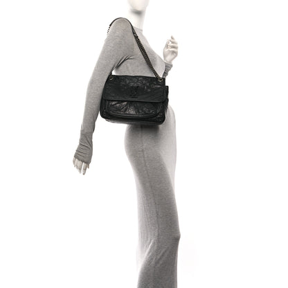 Saint Laurent Crinkled Calfskin Matelasse Monogram Medium Niki Chain Satchel Black 2 of 11