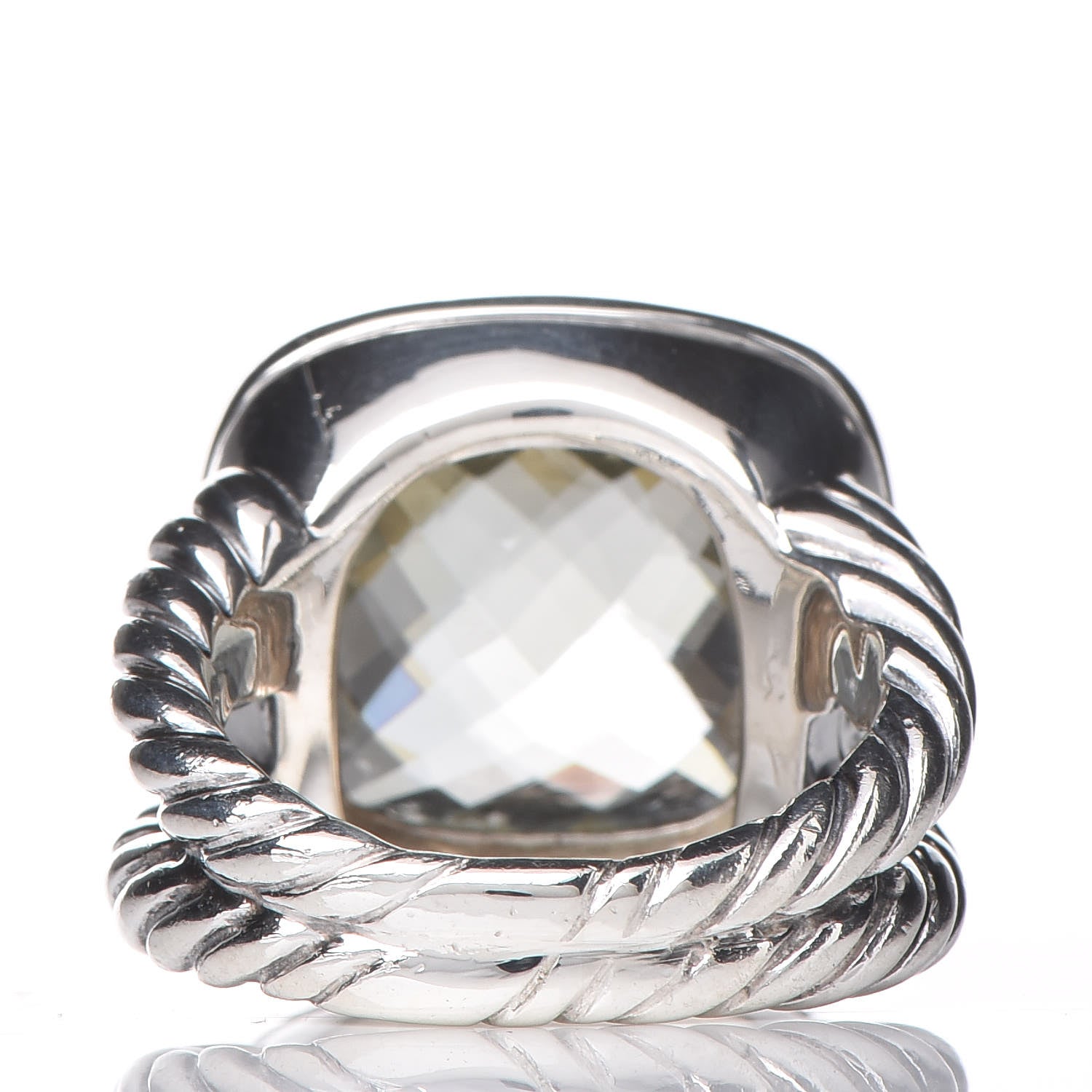 David Yurman Sterling Silver Diamond Prasiolite 14mm Albion Ring 50 5.25 4 of 7