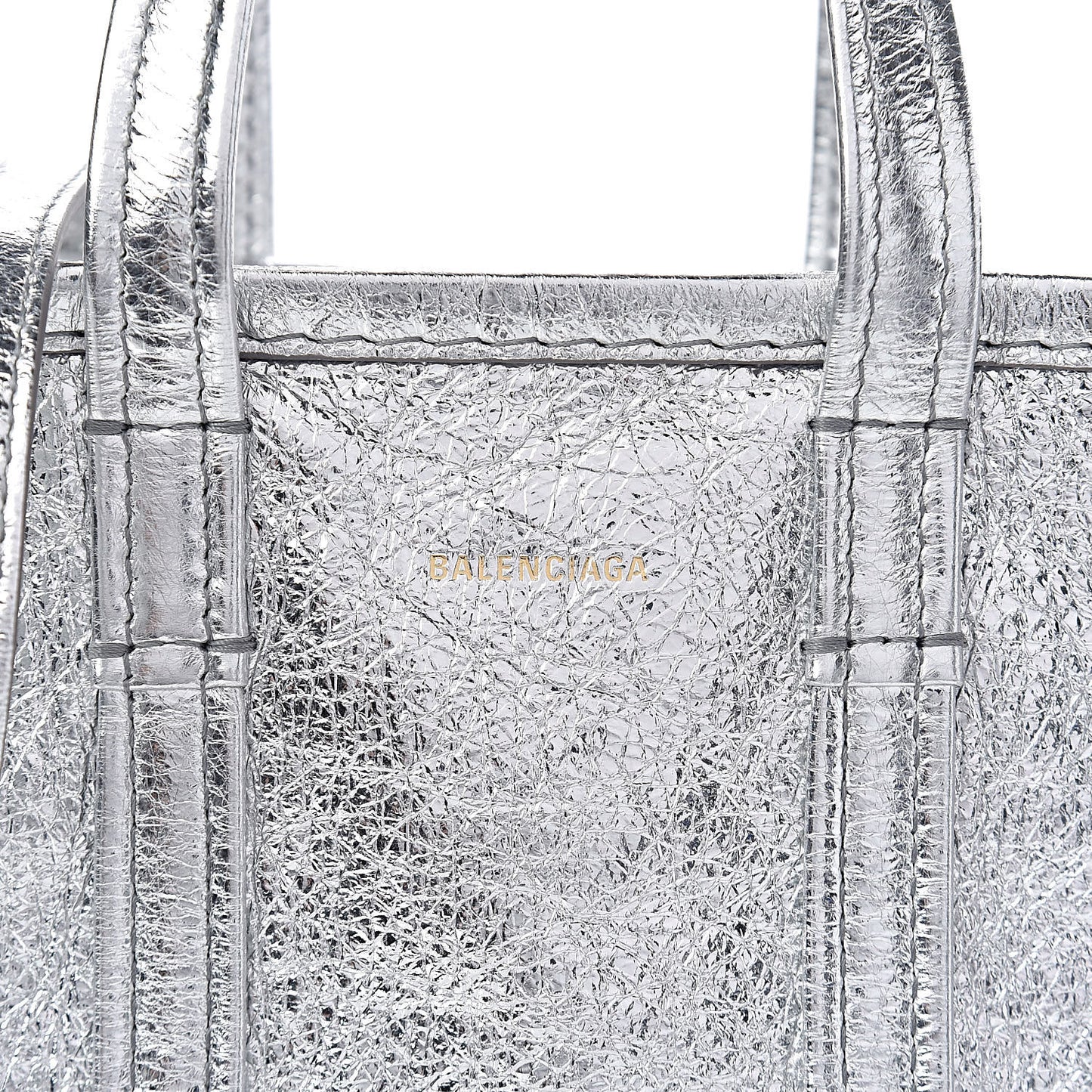 Metallic Calfskin XXS Bazar Shopper Tote Silver Hardware