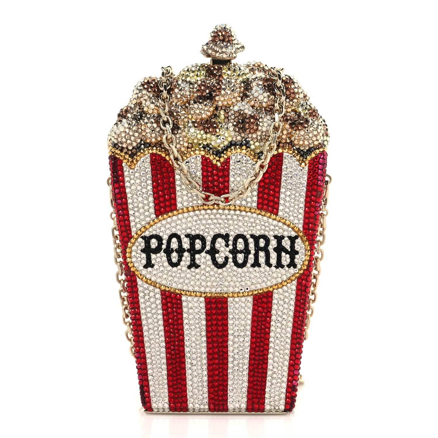 Judith Leiber Crystal Matinee Popcorn Clutch Red White 1 of 10