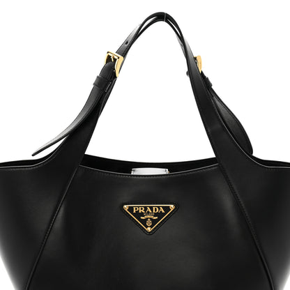 Prada City Calfskin Metal Triangle Logo Tote Black 7 of 9
